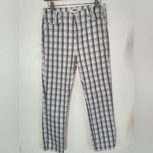 Paige Plaid Straight
Leg Pants Size 28
Raw Hem Black
White Linear Cindy
Notched